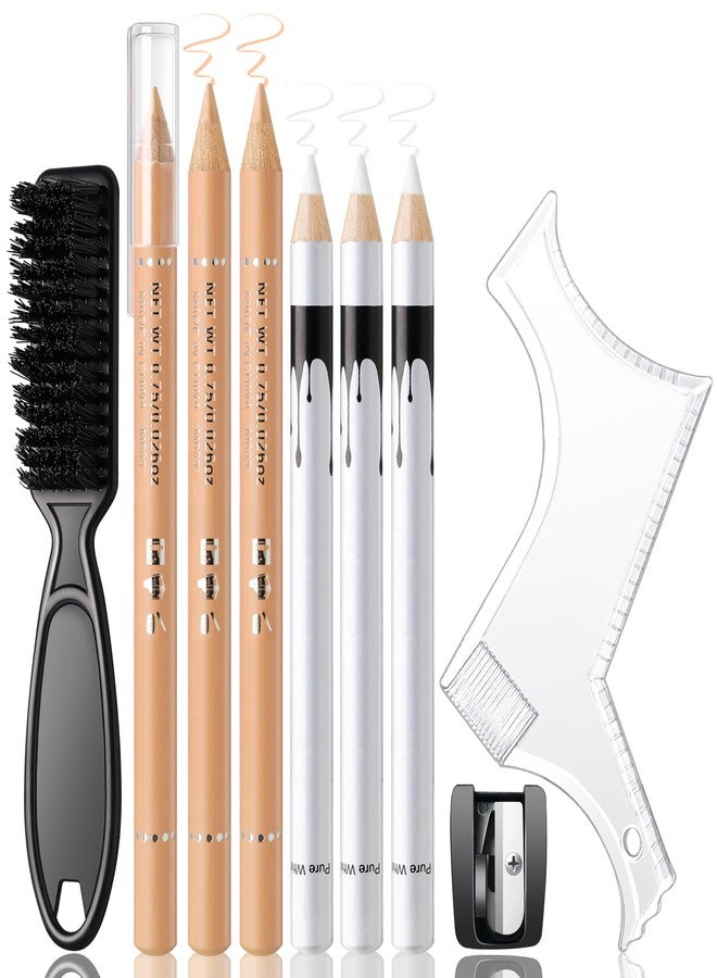 Noerrors Barber Pencil for Lineup White Beige Skin Tone Magic Hairline Pencils Barber Chalk Set Beard Guide Pen with Sharpener Ruler Brush for Hair Design Shaping Trace Grooming Makeup Tool for Men - Image 1